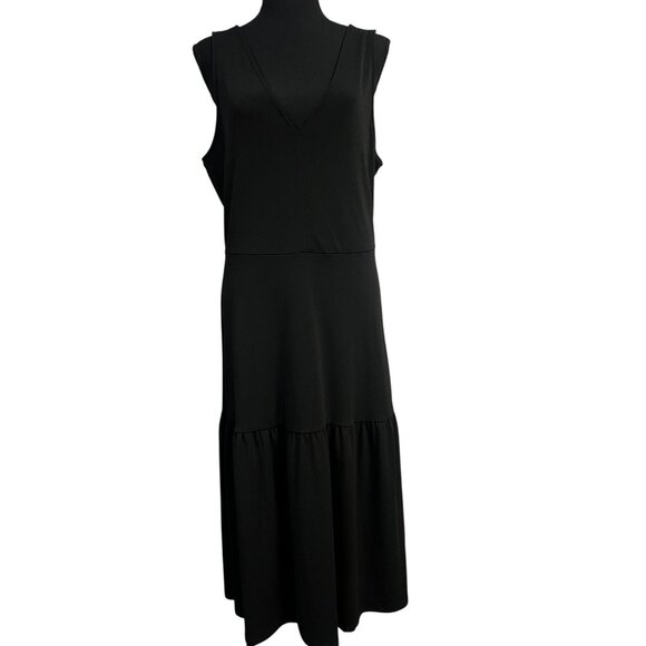 BANANA REPUBLIC Dress WOMEN MEDIUM BLACK Sleeveless Tiered Skirt V-Neckline - Picture 1 of 9